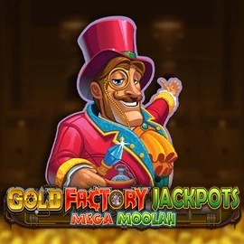 Gold Factory Jackpots Mega Moolah online game logo by Aurum Signature Studios on naobetcasino.eu